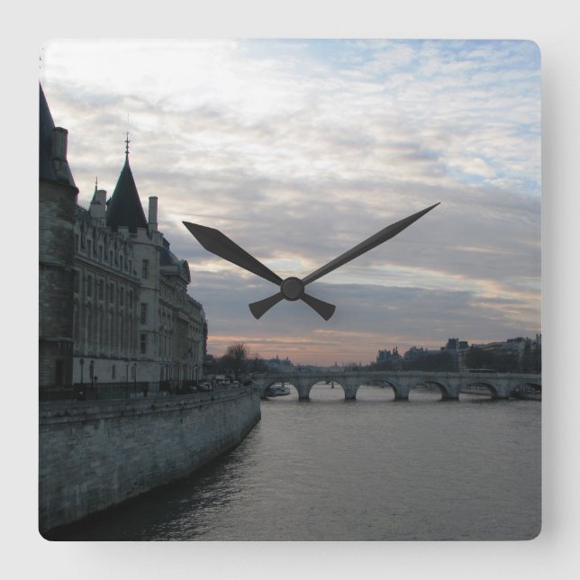 Stylish Wall Clock with beautiful sunset in Paris (Front)