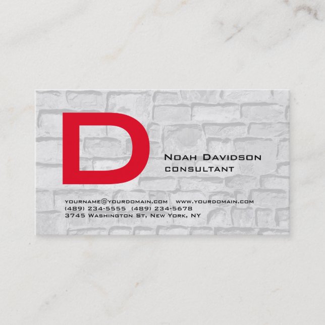 Stylish Wall Stones Red Monogram Professional Business Card (Front)