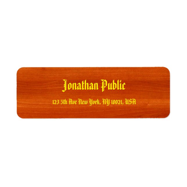 Stylish Walnut Wood Gold Classic Script Template Label (Front)
