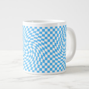 Stylish Warped Checkered Pattern Blue & White Giant Coffee Mug