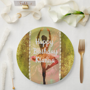 Stylish Watercolor Ballerina Birthday Personalized Paper Plates