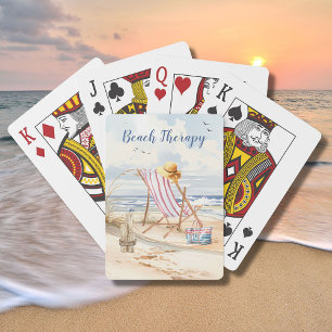 Stylish Watercolor Beach Ocean Sand Personalize Poker Cards