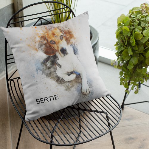 Stylish Watercolor Beagle Throw Pillow