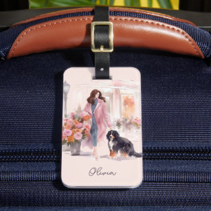Stylish Watercolor Bernese Mountain Dog Lover Luggage Tag