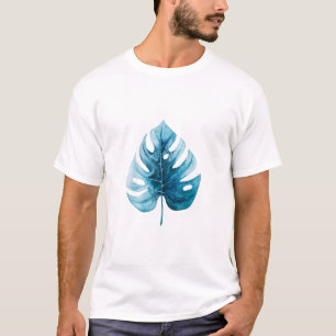 Stylish Watercolor Blue Monstera Illustration T-Shirt