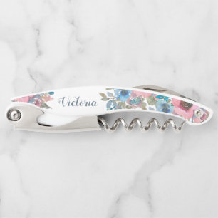 Stylish Watercolor Boho Floral Bridesmaid Favor Waiter's Corkscrew