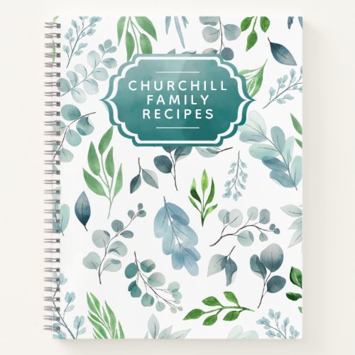 Stylish Watercolor Botanical Personalized Recipe Notebook