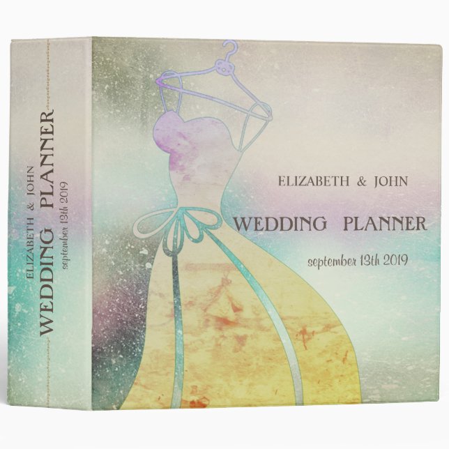 Stylish Watercolor Bride Dress Wedding 3 Ring Binder (Front/Spine)