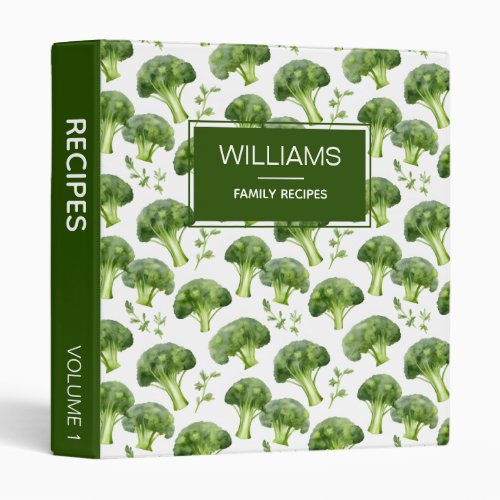Stylish Watercolor Broccoli Personalized Recipes 3 Ring Binder