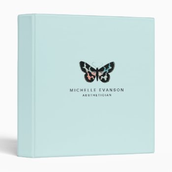 Stylish Watercolor Butterfly Logo Light Blue Aqua 3 Ring Binder by whimsydesigns at Zazzle