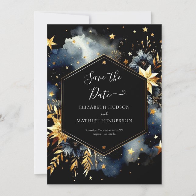 Stylish Watercolor Celestial Wedding Save The Date (Front)