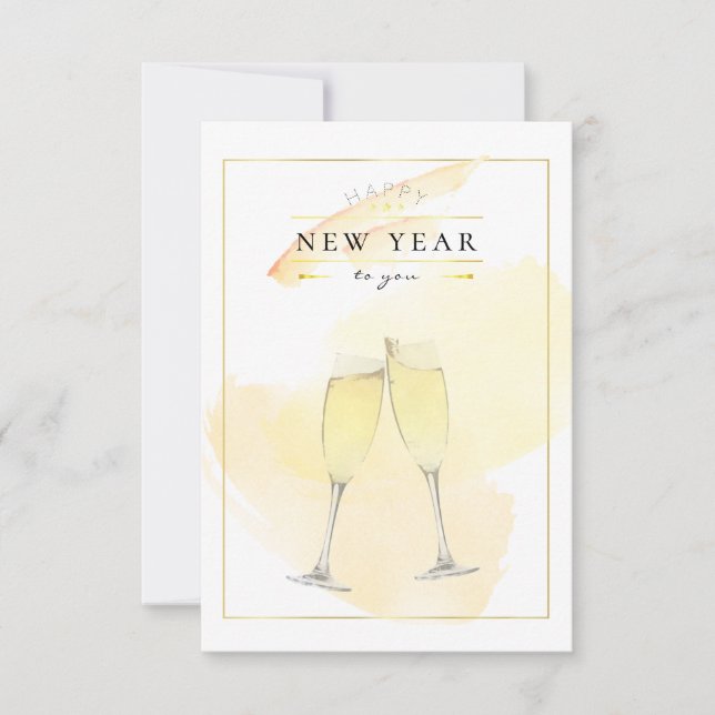 Stylish Watercolor Champagne Glasses New Year Post (Front)