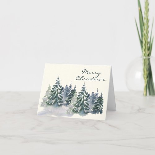 Stylish Watercolor Christmas Tree Forest Green Holiday Card