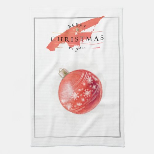 Stylish Watercolor Christmas Tree Red Ball Kitchen Towel