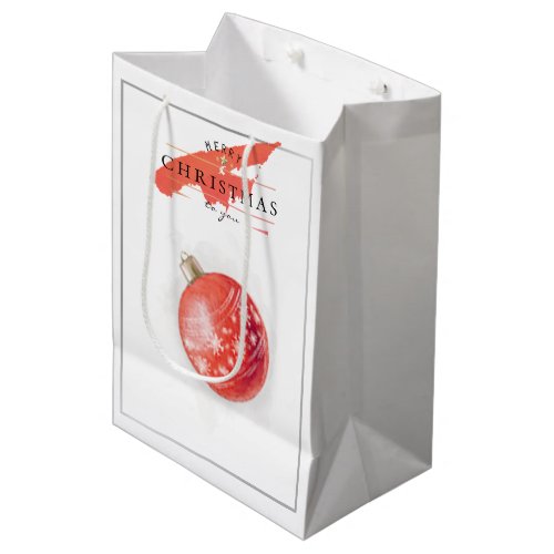 Stylish Watercolor Christmas Tree Red Ball Medium Gift Bag