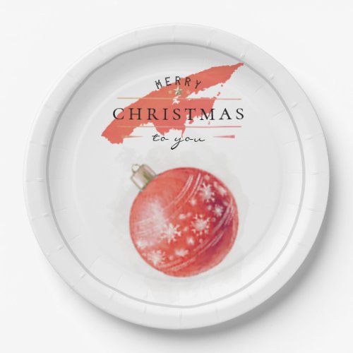 Stylish Watercolor Christmas Tree Red Ball Paper Plates