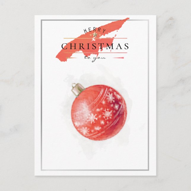 Stylish Watercolor Christmas Tree Red Ball Postcard (Front)