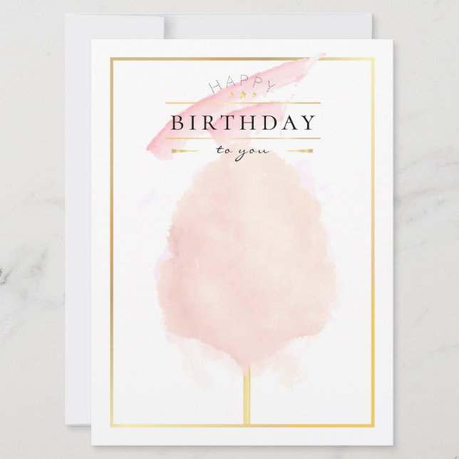 Stylish Watercolor Cotton Candy Birthday Postcard (Front)