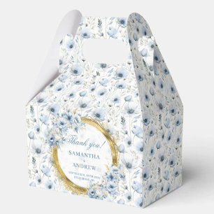 Stylish Watercolor Dusty Blue Gold Wedding Thanks Favor Boxes