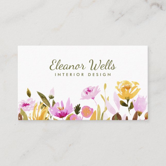 Stylish Watercolor Floral Personalized  Business Card (Front)