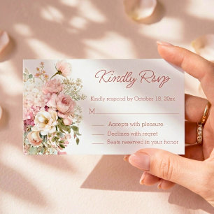 Stylish Watercolor Floral Pink script Wedding Rsvp Enclosure Card