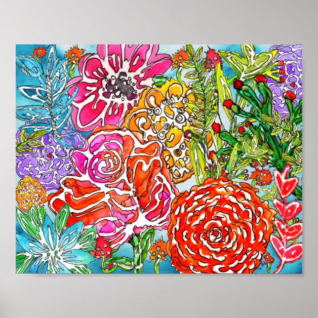 Stylish Watercolor Flower Collage Poster (Front)