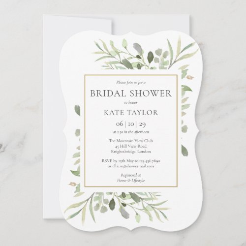 Stylish Watercolor Greenery Bridal Shower Invitation