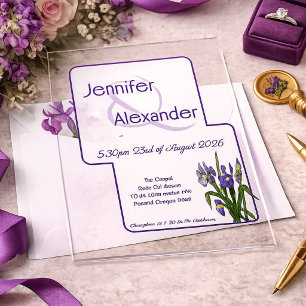 Stylish Watercolor Iris Purple Acrylic Wedding Invitations