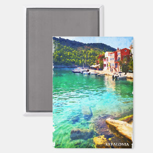 Stylish Watercolor Kefalonia Greece Coastal View Magnet