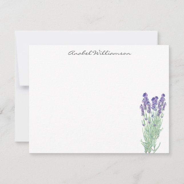 Stylish Watercolor Lavender Botanical Personalized Note Card (Front)