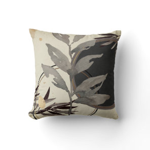 Stylish Watercolor Leaves | Black & Cream Throw Pillow