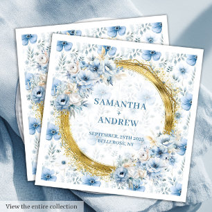Stylish Watercolor Light Blue Gold Accent Wedding  Paper Dinner Napkins