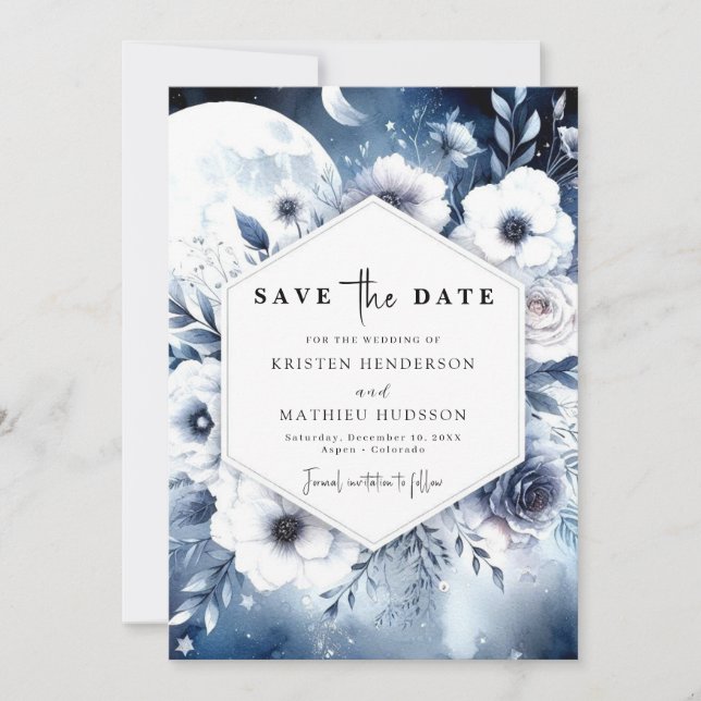Stylish Watercolor Moonlit Wedding Save The Date (Front)