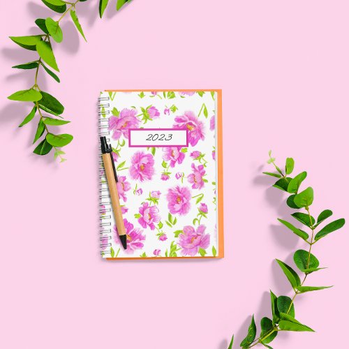 Stylish Watercolor Peonies Pink Floral Planner