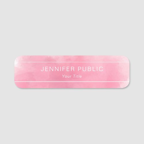 Stylish Watercolor Pink Template Professional Chic Name Tag