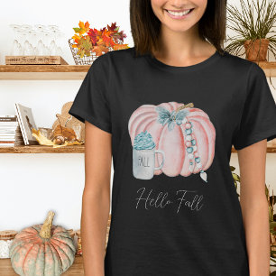 Stylish Watercolor Pumpkins Blue Pink Autumn T-Shirt