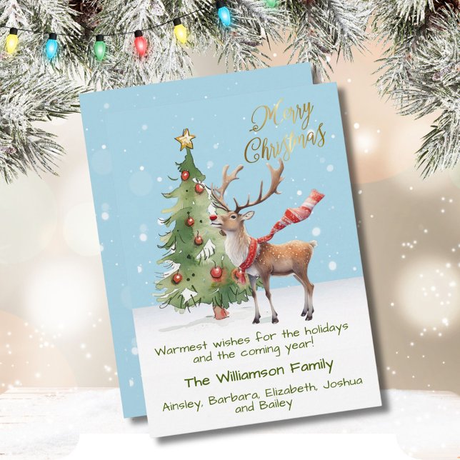 Stylish Watercolor Reindeer Tree Christmas Card (Creator Uploaded)