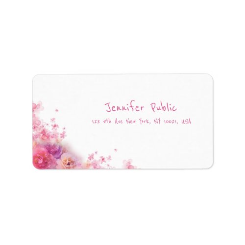 Stylish Watercolor Roses Modern Hand Script Floral Label