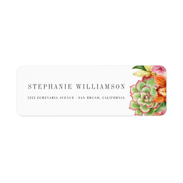 Stylish Watercolor Succulents Modern Wedding Label (Front)