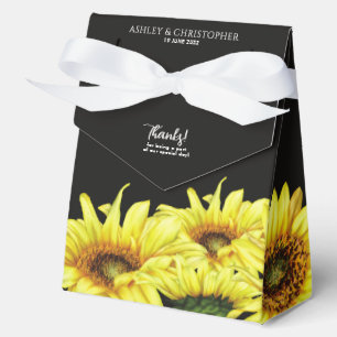 Stylish Watercolor Sunflower Black Wedding Favor Boxes