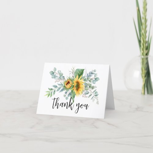 Stylish Watercolor Sunflower Eucalyptus Thank You Card