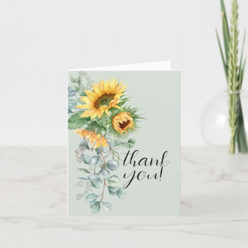 Stylish Watercolor Sunflower Eucalyptus Thank You Card