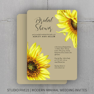 Stylish Watercolor Sunflower Khaki Wedding Shower Invitation