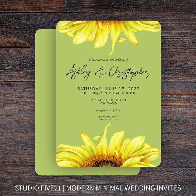 Stylish Watercolor Sunflower Light Green Wedding Invitation (Creator Uploaded)