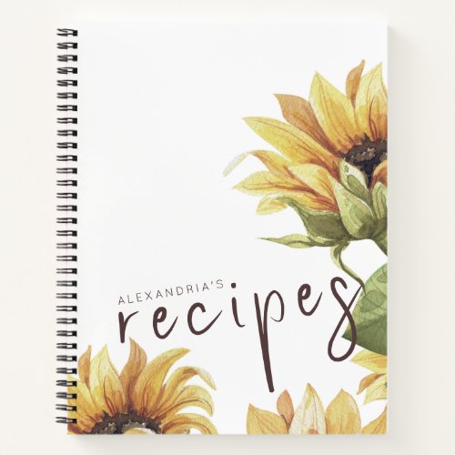 Stylish Watercolor Sunflower Name Recipe Book