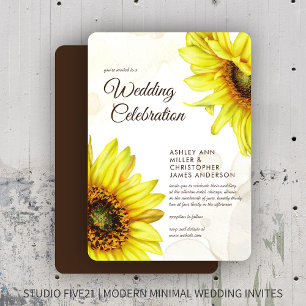 Stylish Watercolor Sunflower Wedding Invitation