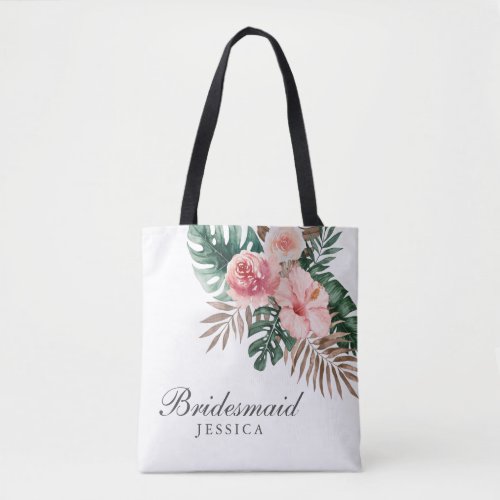 Stylish Watercolor Tropical Bridesmaid Tote Bag