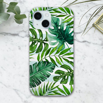 Stylish Watercolor Tropical Green Botanical Iphone 15 Case by UnwrappedVisuals at Zazzle