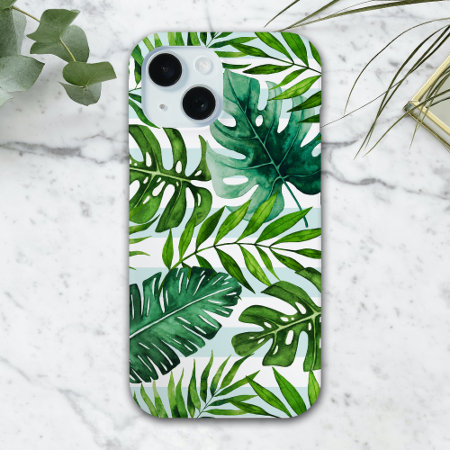 Stylish Watercolor Tropical Green Botanical Iphone 15 Case