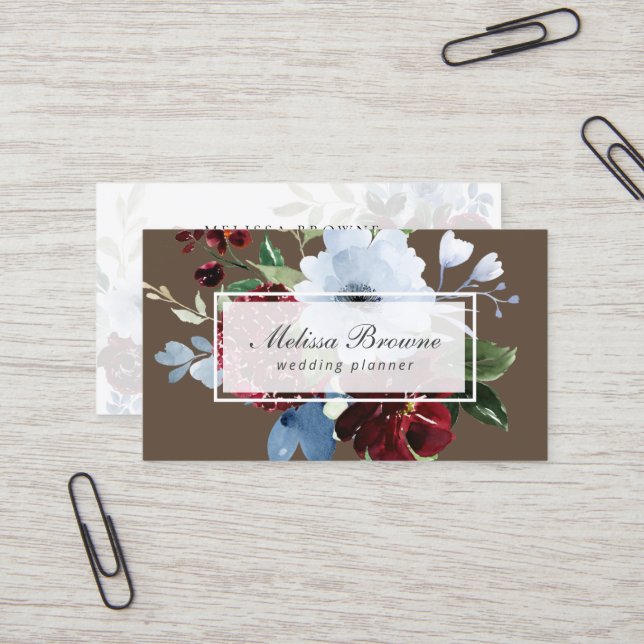 stylish watercolor wedding planner business card (Front/Back In Situ)